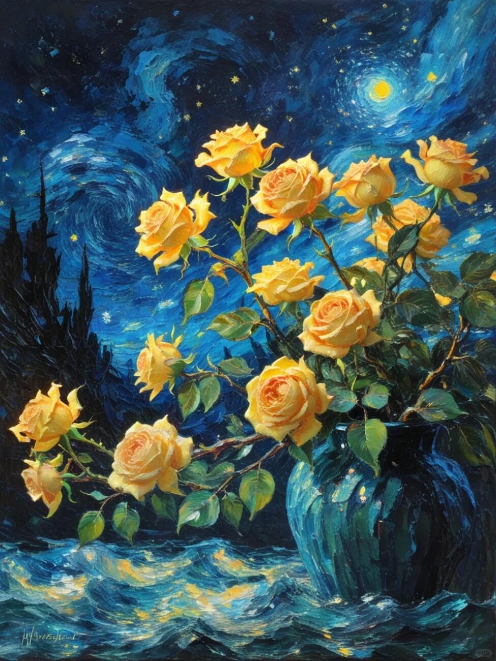 Henypt Stamped Cross Stitch Kits Roses in a vase Flowers DIY Needlepoint Set for Beginners The Elderly with Accessories Living Room/Bedroom Wall Hangings 14CT 80x100cm