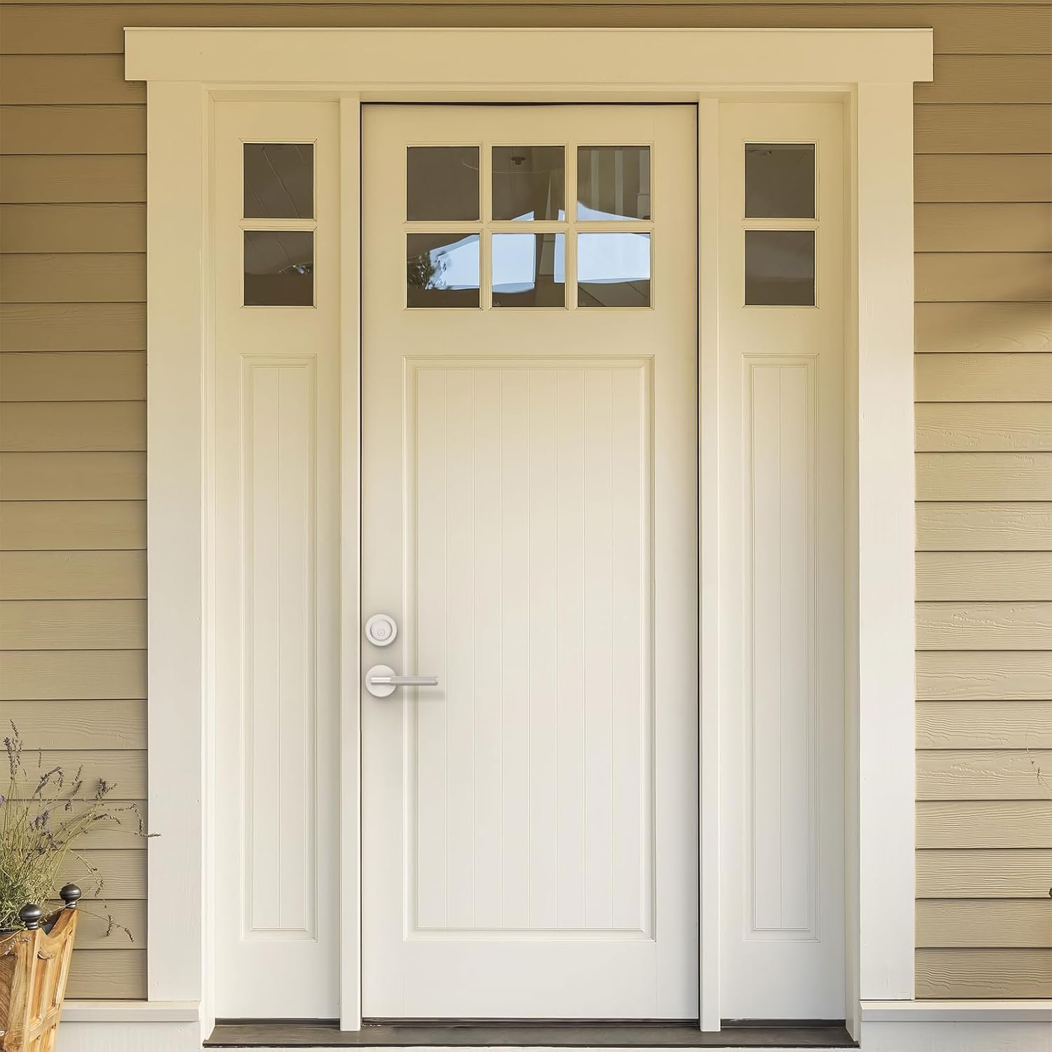 Amerdeco Front Door Lock Set with Double Cylinder Deadbolt, Exterior Entry Door Lever, Heavy Duty Entry Door Locksets for Left or Right Hand Exterior Door（Satin Nickel 1 Pack）