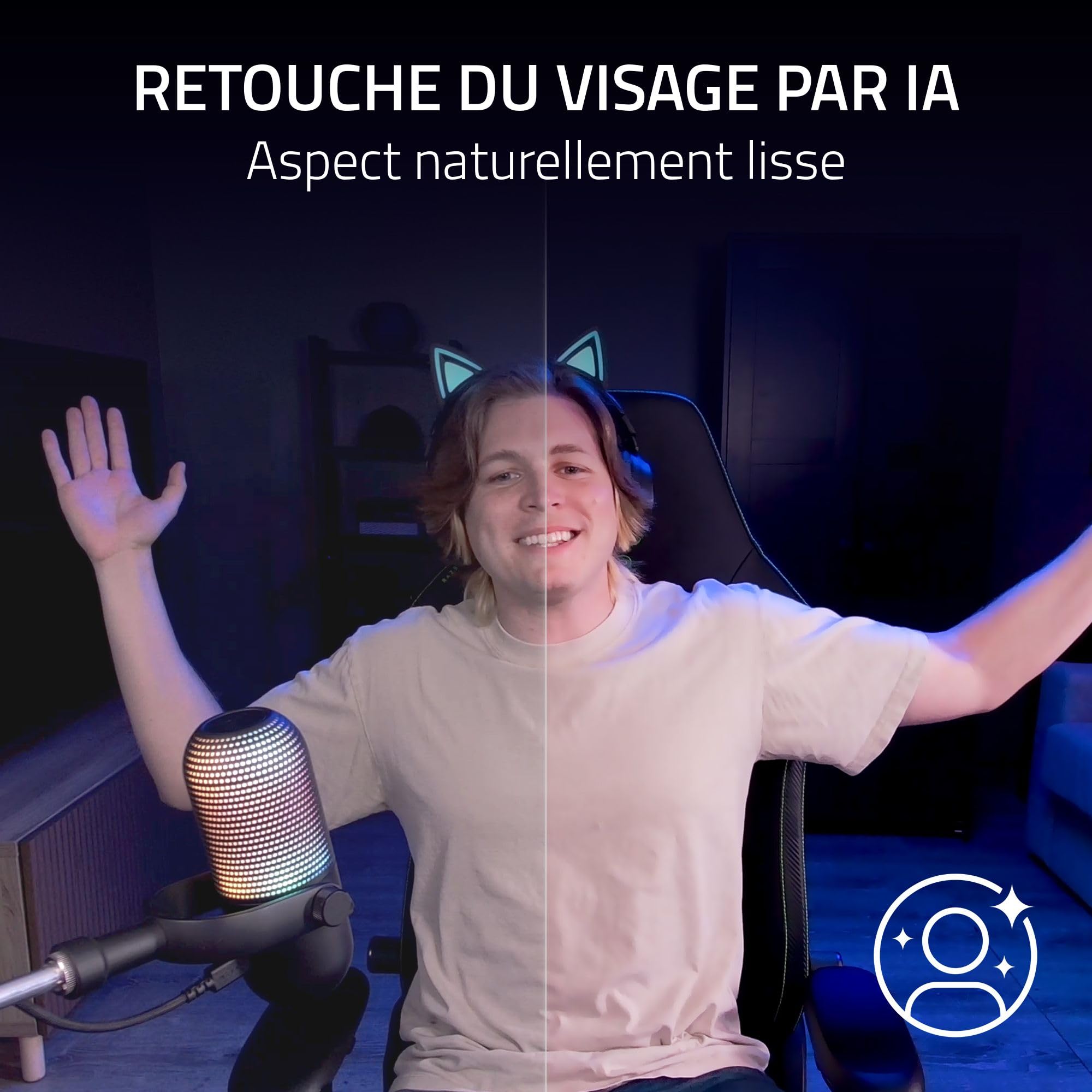 Razer Kiyo V2 – Webcam 4K 30FPS avec Cadrage Automatique alimenté par l'IA - 1080p 60FPS, Cache intégré, HDR, Objectif Ultra Grand Angle, Compatible avec MS Teams, Zoom, Google Meet | Noir