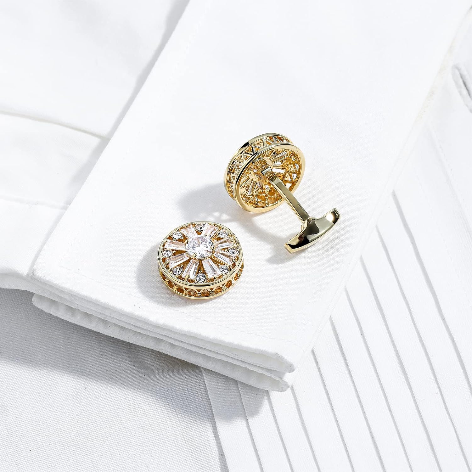 HAWSON Luxurious Crystal Cufflinks for Men with Gift Box, Gold Tone Cuff Links for Men's Dress Shirts and French Cuff Shirts on Birthday Party Wedding Anniversary