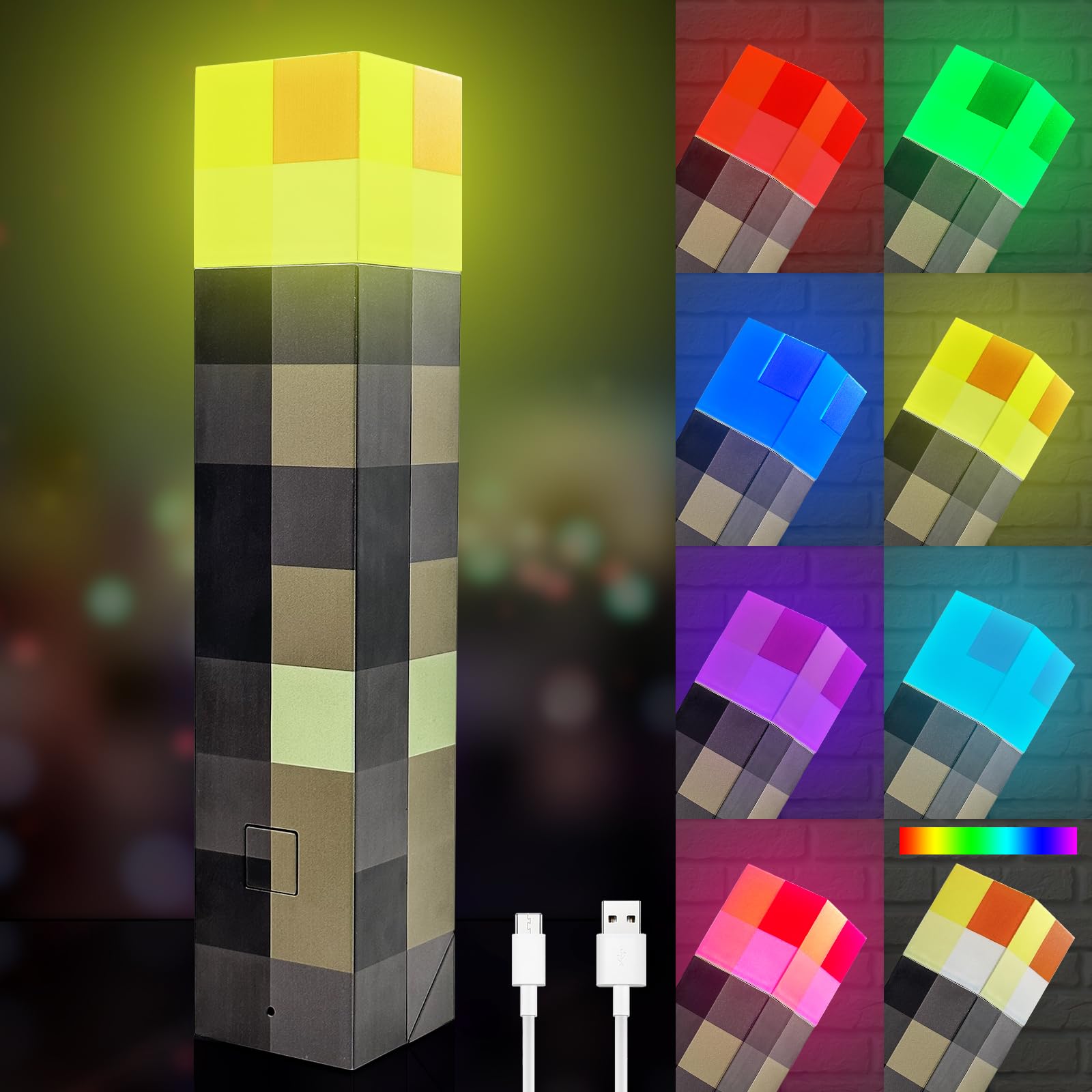 TUKIIE Fackel Lampe, Wall Fackel Nachtlicht mit 7 Farbe, Nachtlampe USB Wiederaufladbare, Hand oder Wandhalterung Beleuchtung 3D Nachttischlampe für Kinder Geschenke, Zimmer und Party Deko