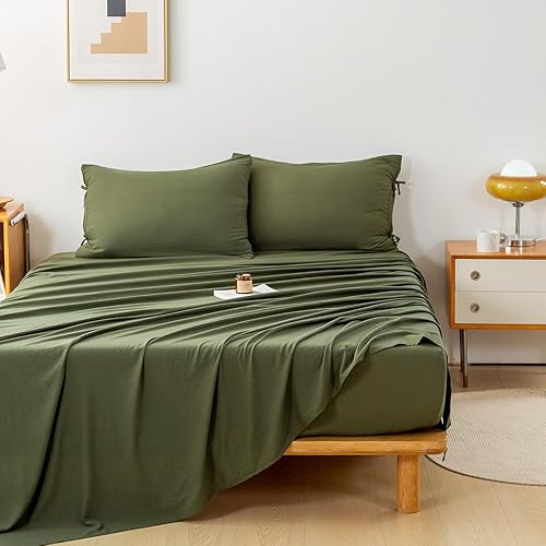 Miniatura 8 de COTTEBED Juego de sábanas tamaño Queen, polialgodón lavado, ligero súper suave de fácil cuidado, aspecto antiarrugas vintage, juego de sábanas de 4