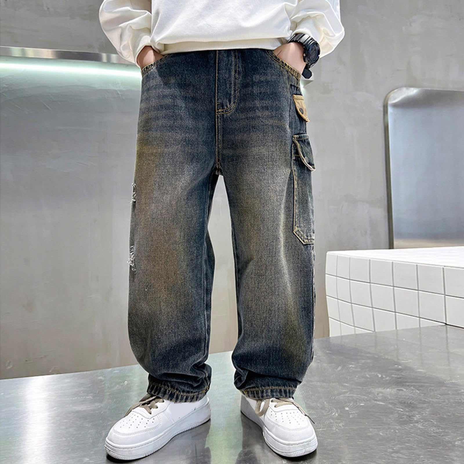 Pantalones Vaqueros Cargo duraderos para niños, Pantalones Casuales de Pierna Recta para niños, Ropa cómoda de otoño y Temporada.#g