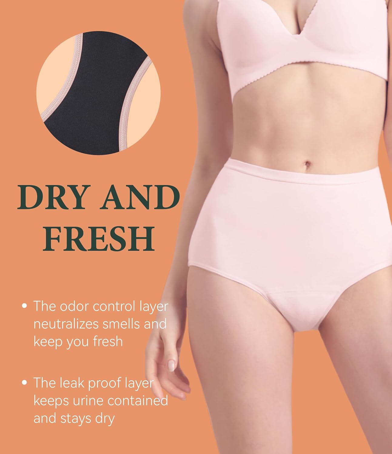 Urinary Incontinence Postpartum Underwear for Women Washable Leak Proof Odor Control 56ml Absorbency Brief 1 Pack (Pink, XL) - Image 4