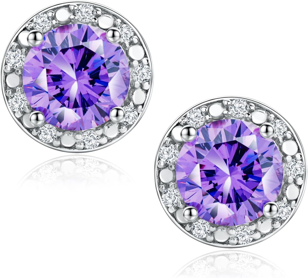 Dainty Birthstone Earrings for Women Sterling Silver Small Stud Earrings with Halo Cushion/Round Created Gemstone Earrings Birthstone Jewelry