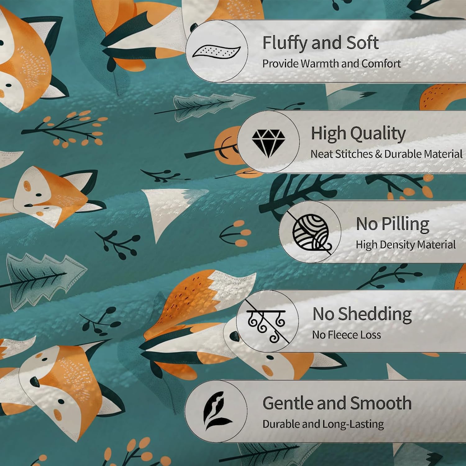 Cute Fox Blanket, Soft Warm Lightweight Cartoon Animal Flannel Throw Blanket for Couch, Bed, Travel & Outdoor, Cozy Fuzzy Blankets for Adults Kids, Home Decor 60×50 in