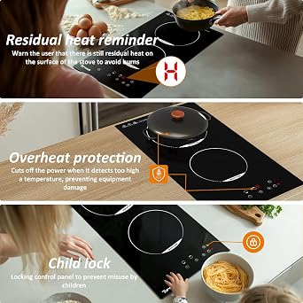 Induction Hob, 2 ring induction hob, plug in hob,induction cooker 30cm with Child Lock, Boost Function, Touch Control, Residual Heat Indicator, Power Cord, 3500W, Topwish