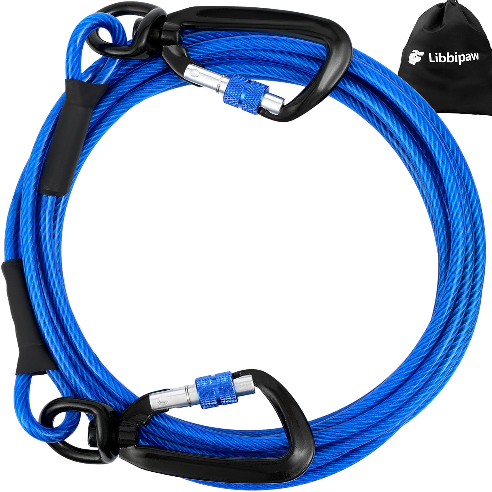 Libbipaw Dog Tie Out Cable 50FT Heavy Duty Chew Proof, Tangle-Free Runner with 360° Swivels & Locking Clip for Large Dogs Up to 250LBS - Rust Proof