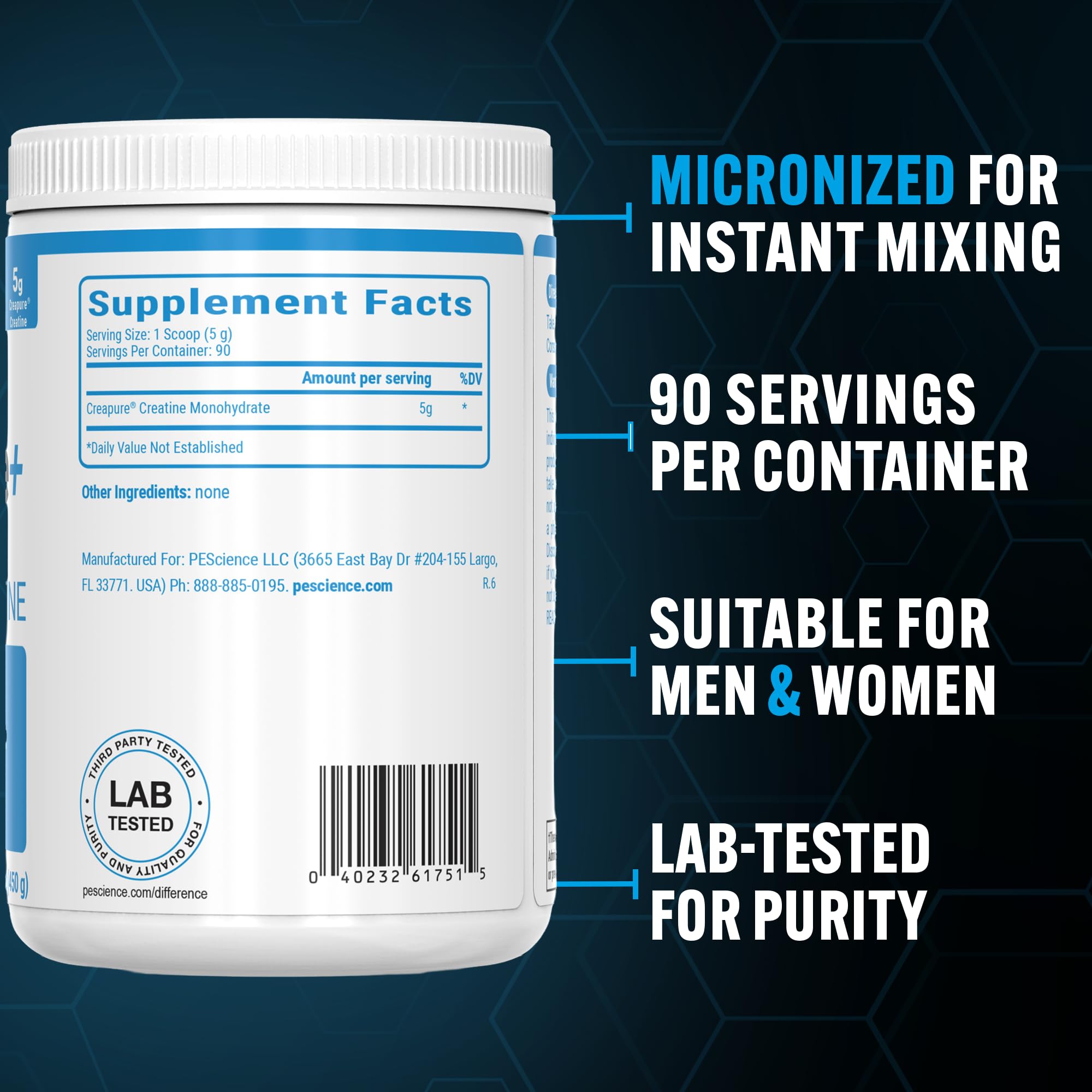 PEScience TruCreatine+ Creatine Monohydrate Powder, 90 Servings, Unflavored — Amazon image 4