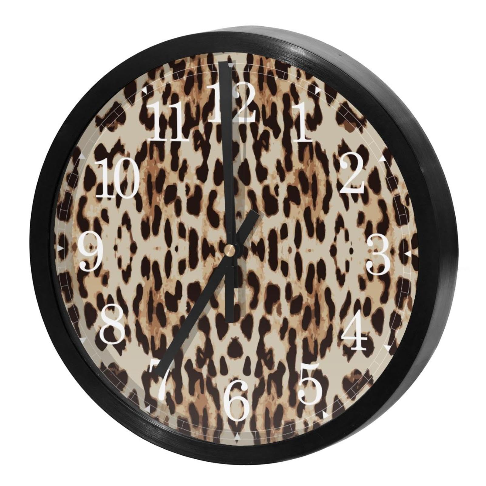Horloge murale silencieuse à quartz ronde avec un motif léopard original pour salon