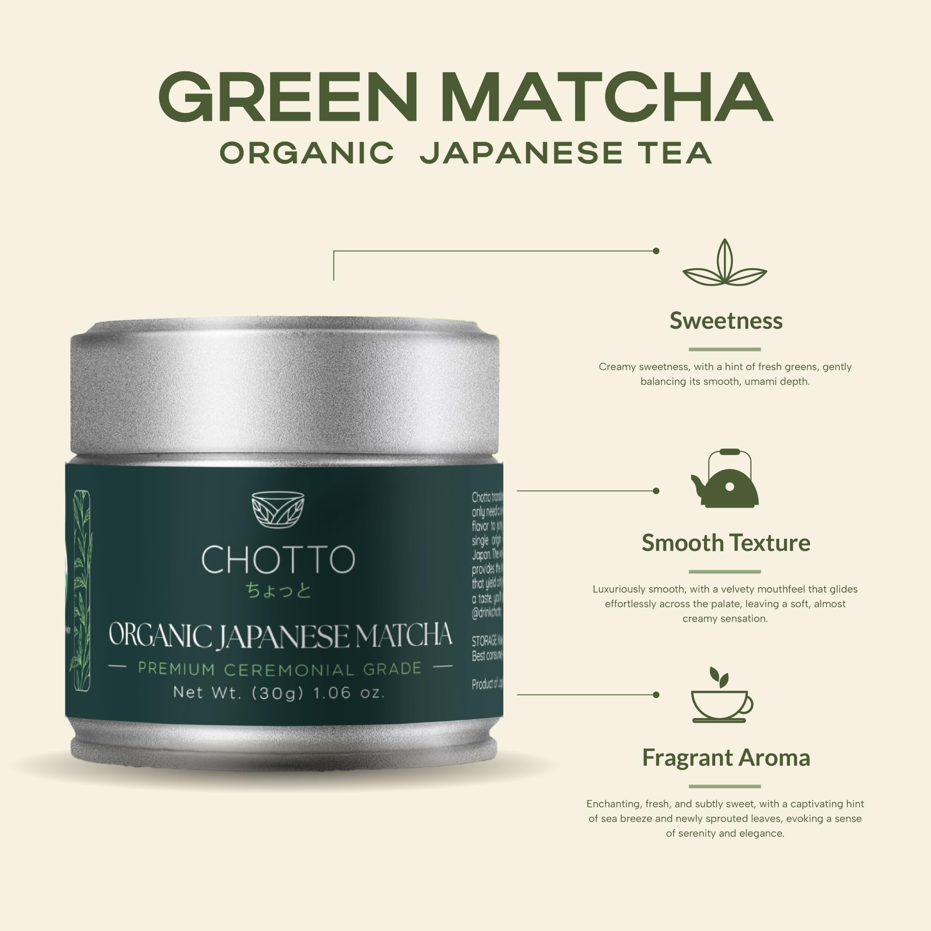 Chotto Premium Organic Ceremonial Grade Matcha Powder 30g 1 06oz — view 7