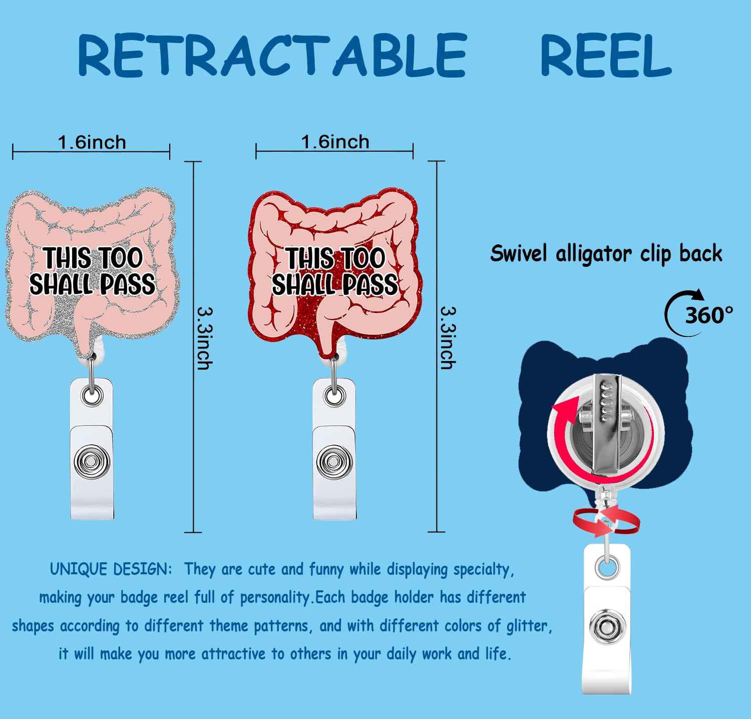"This Too Shall Pass" Funny GI Nurse Badge Reel - Gastroenterology Colon Design, Retractable 24" Cord - View #9