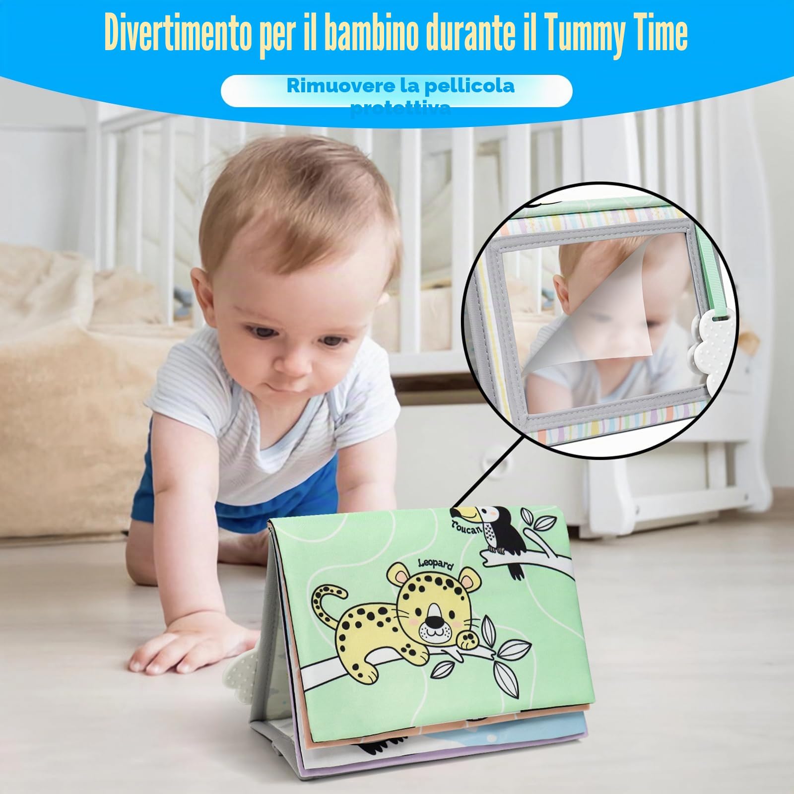Dr.Rapeti Specchio per Bambini Giochi Sensoriali in Bianco e Nero Specchio per Neonato Giocattolo mit Libri di Stoffa