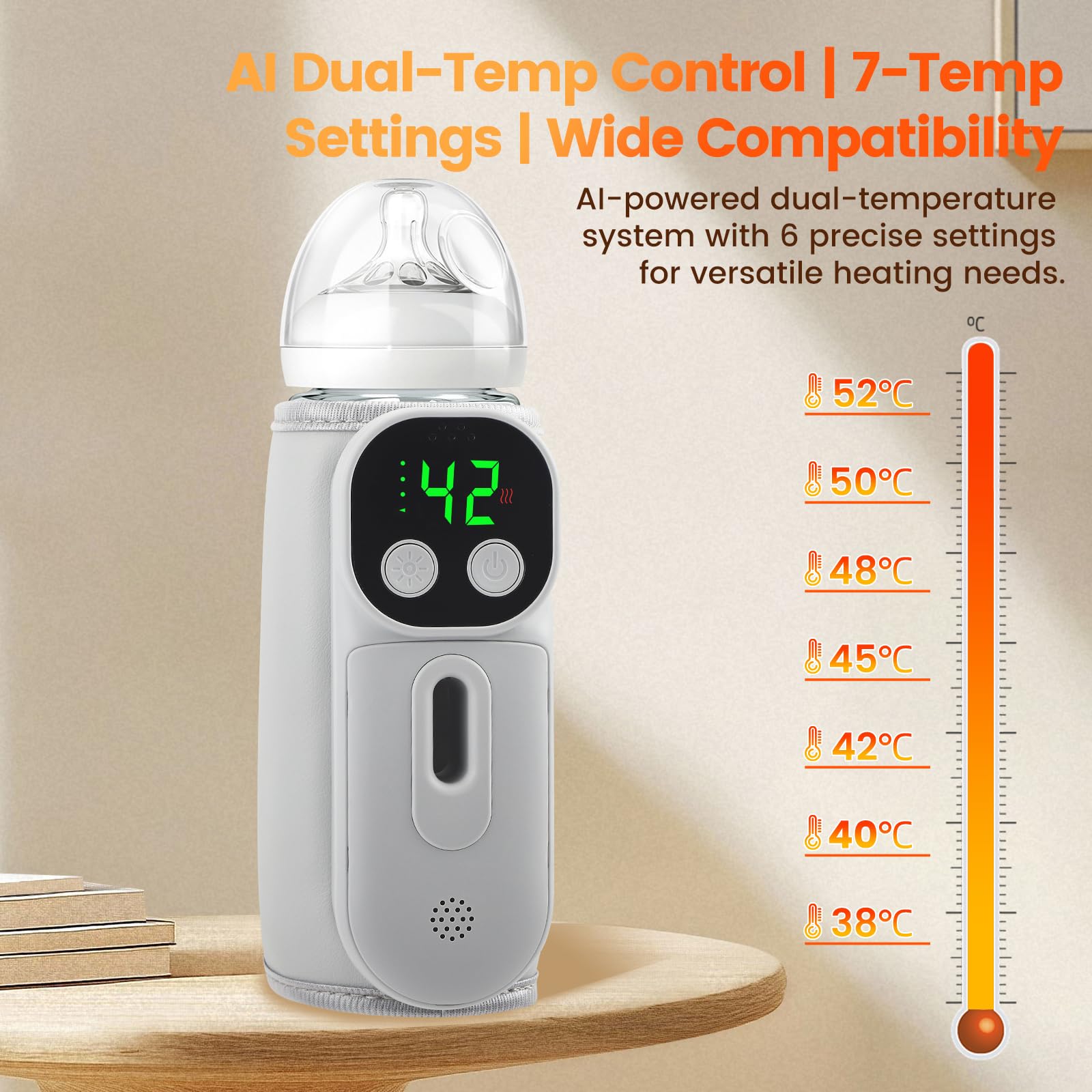Scaldabiberon, scaldabiberon portatile da viaggio con display a LED, riscaldamento rapido e 48 ore di calore, 7 temperature regolabili, scaldabiberon mobile per viaggi e a casa