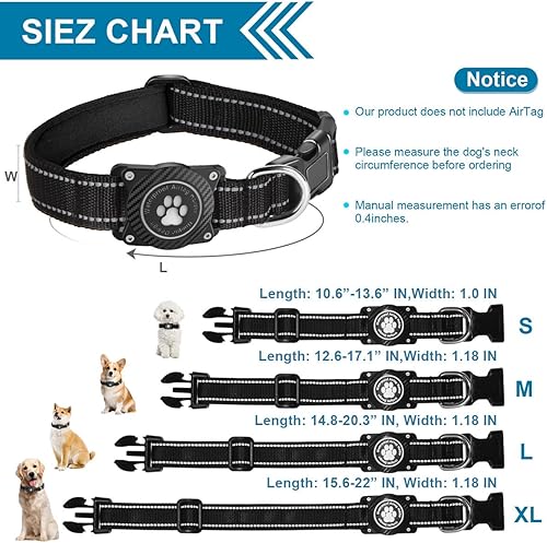 Miniatura 6 de OKVSKO Airtag - Collar para perro, collar de nailon con soporte impermeable para AirTag, collar luminoso reflectante ajustable para mascotas para