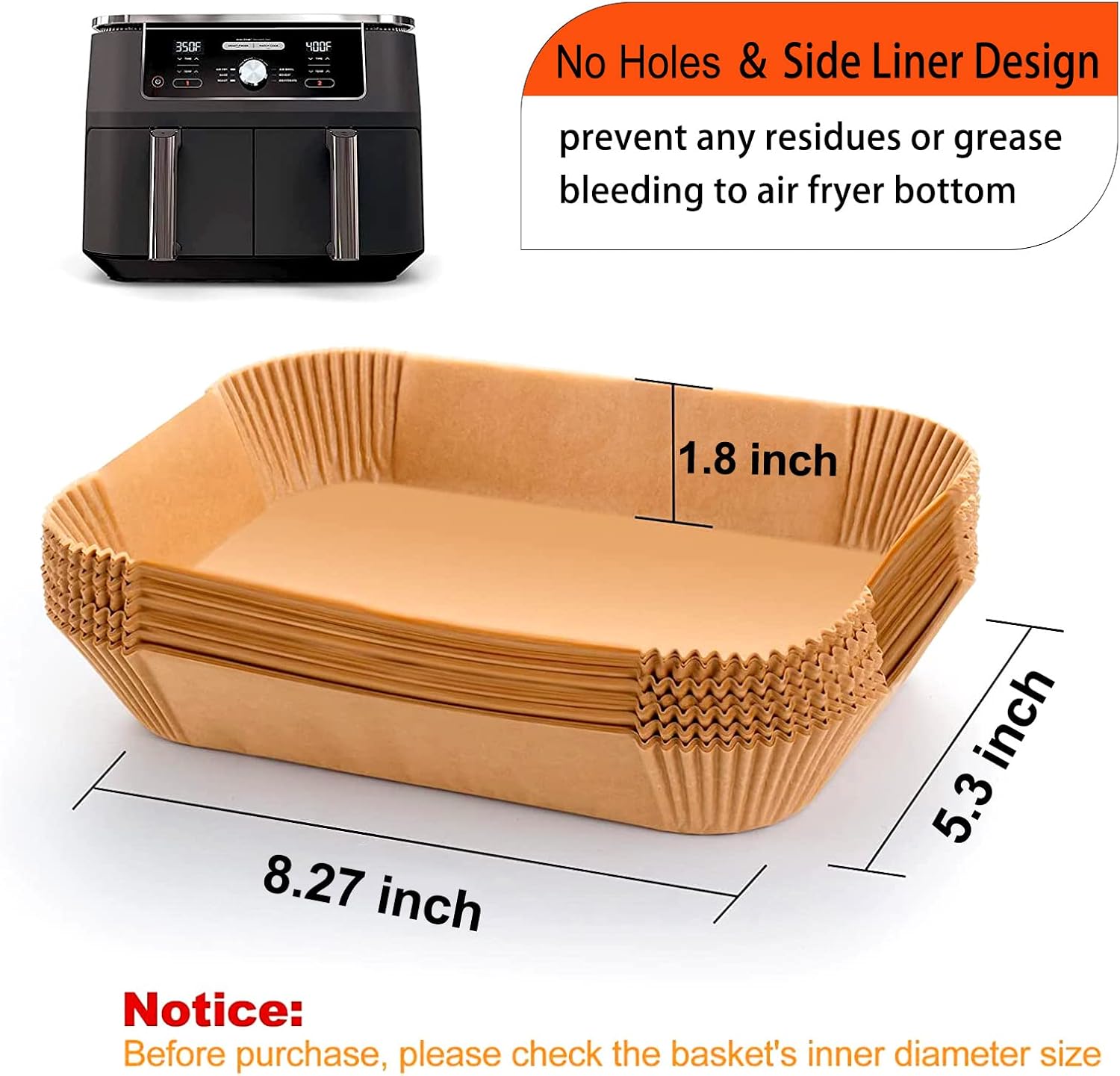 Air Fryer Liner Rectangular for Ninja Foodi Dual Basket 8QT 10QT, Bella Air Fryer Accessories, Air Fryer Liners 4 qt Rectangle, 125Pcs Parchment Paper liners for DZ201,DZ401, FG551 - Image 6