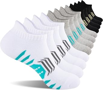 COOPLUS Ankle Socks Womens Athletic Cushioned Anti-Blister Running Cotton Low Cut Socks 6 Pairs