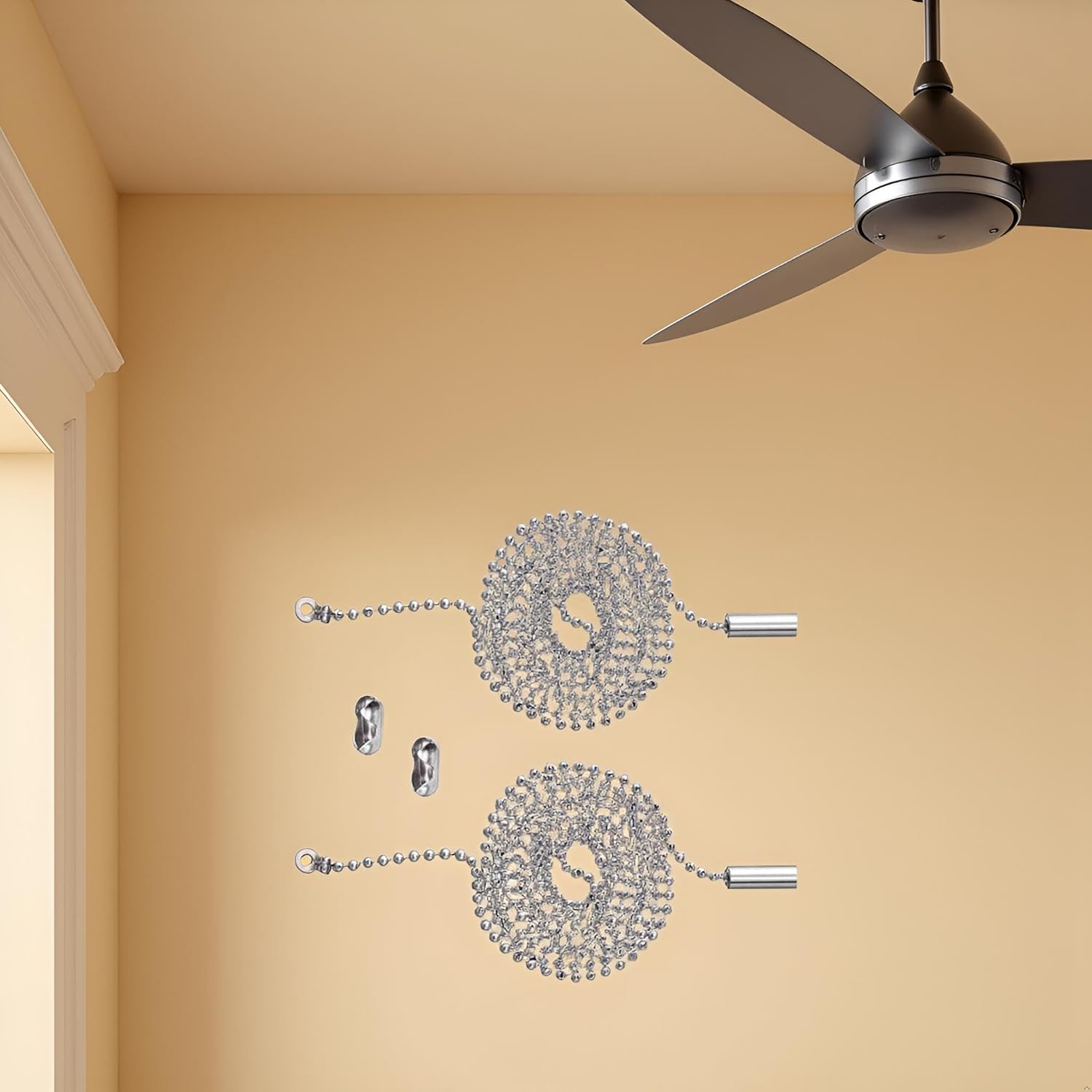 2pcs Silver Ceiling Fan Pull Chain Strong Bearing & Rustproof Beaded Extension Chains for Ceiling Fan Light Light Bulb Chain Extender Ceiling Fan Pull Chain 2 Pack 3.3 Feet Metal Ceiling Accessories