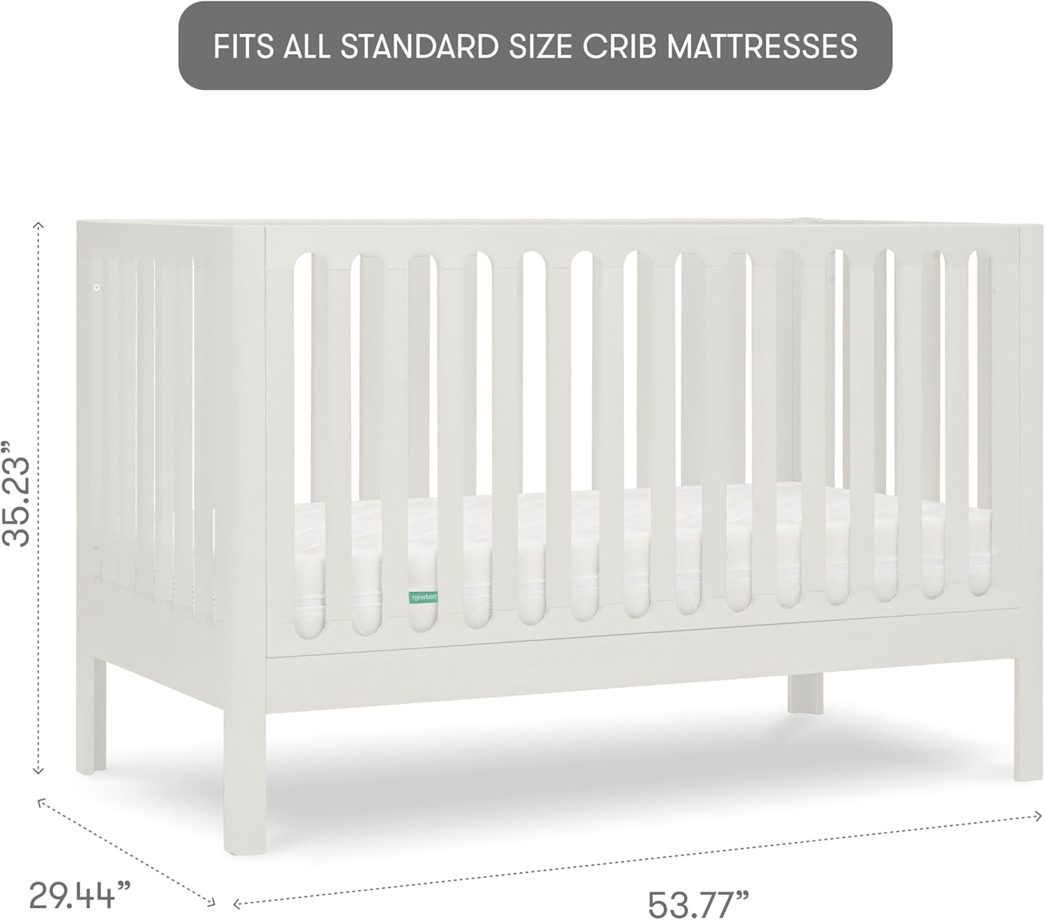 Newton Baby Galileo Standard Crib, Solid Beech Wood in Warm White Color, 3-in-1 Convertible Crib with Toddler Bed Conversion Kit, Ultra-Safe Non-Toxic Finish