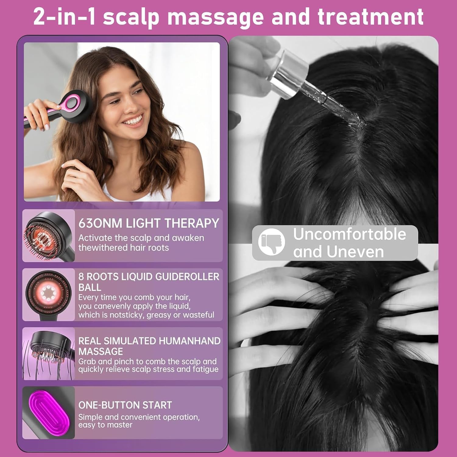 Masajeador de cabeza,2 en 1 eléctrico cepillo masajeador cuero cabelludo,masajeador cuero cabelludo,scalp massager, 3 modos para masaje y cuidado del (gris)
