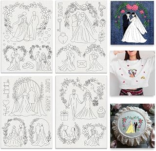 BENECREAT 4Sheets 28Pcs Water Soluble Embroidery, 11.7x8.3inch Wedding Valentine Pattern Transfers Water Soluble Stabilizer for Embroidery Stick and Stitch Embroidery Designs
