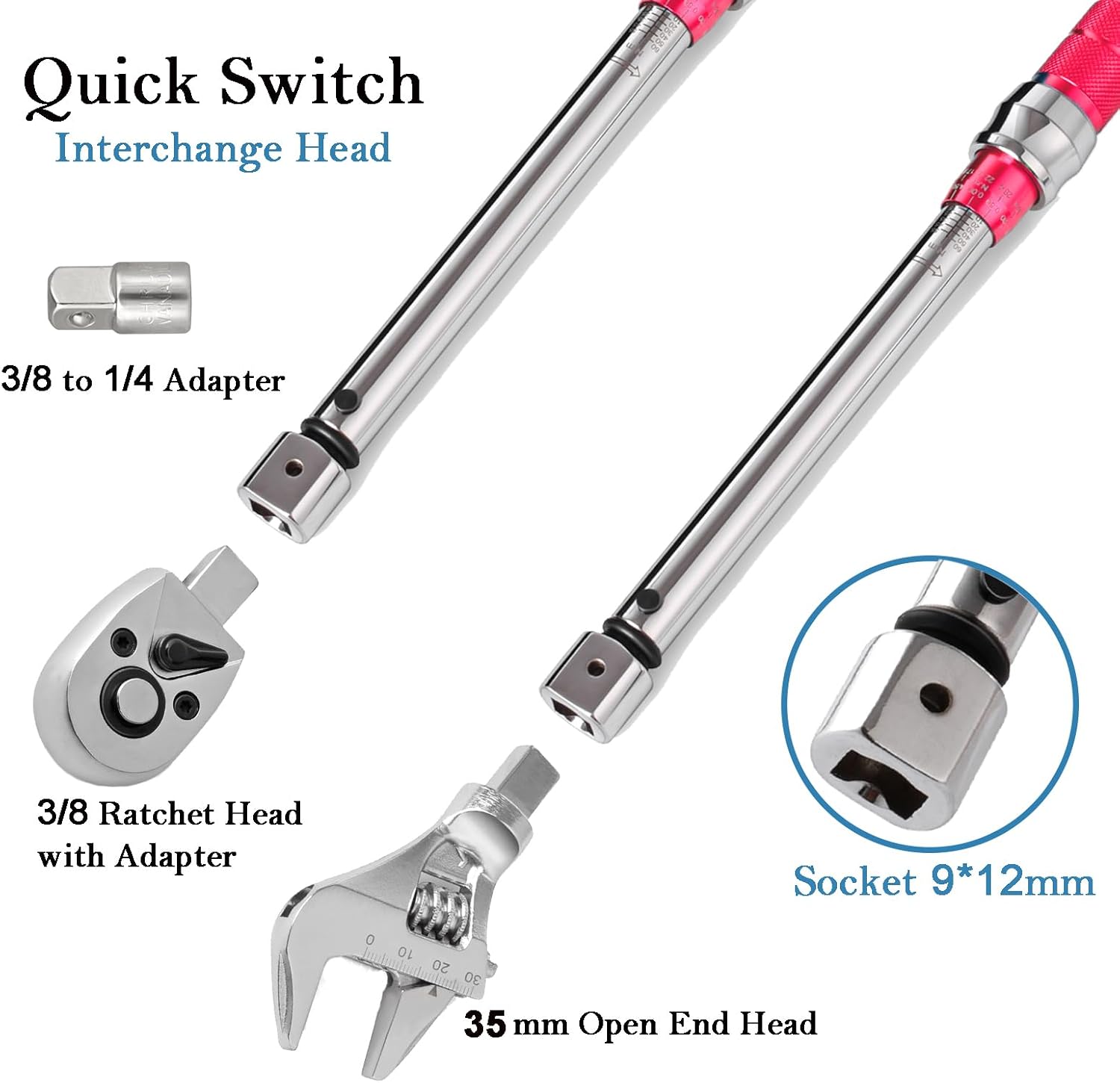 Adjustable Torque Wrench, 10 to 60 Nm Open End Torque Wrench Set with 35mm Open End and 3/8 Drive Ratchet Changeable Head for Hvac Mini Split and Refrigeration