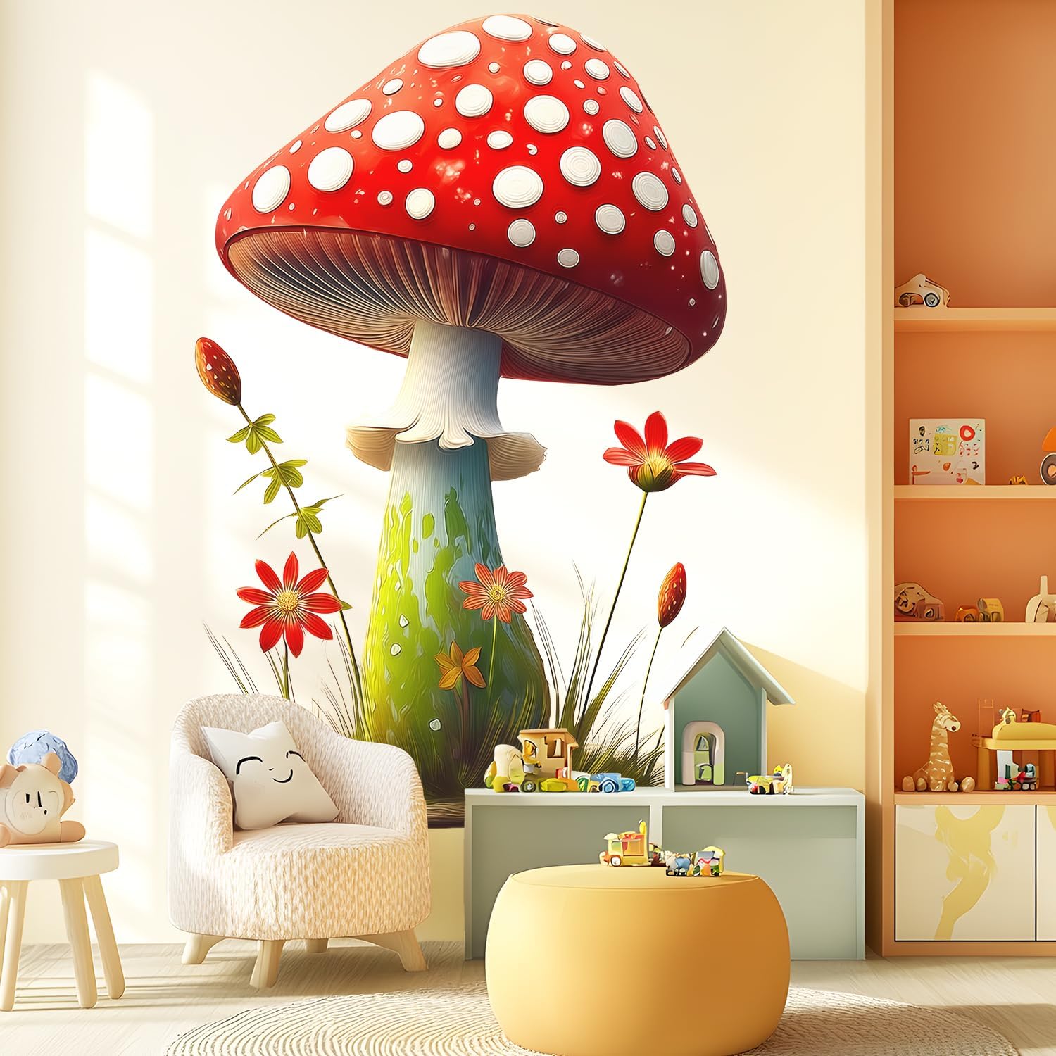 Mushroom Wall Decals Peel and Stick, Frog Butterflies Grass Vinyl Wall Stickers, Removable Home Decor Art for Bedroom Living Room Classroom Office
