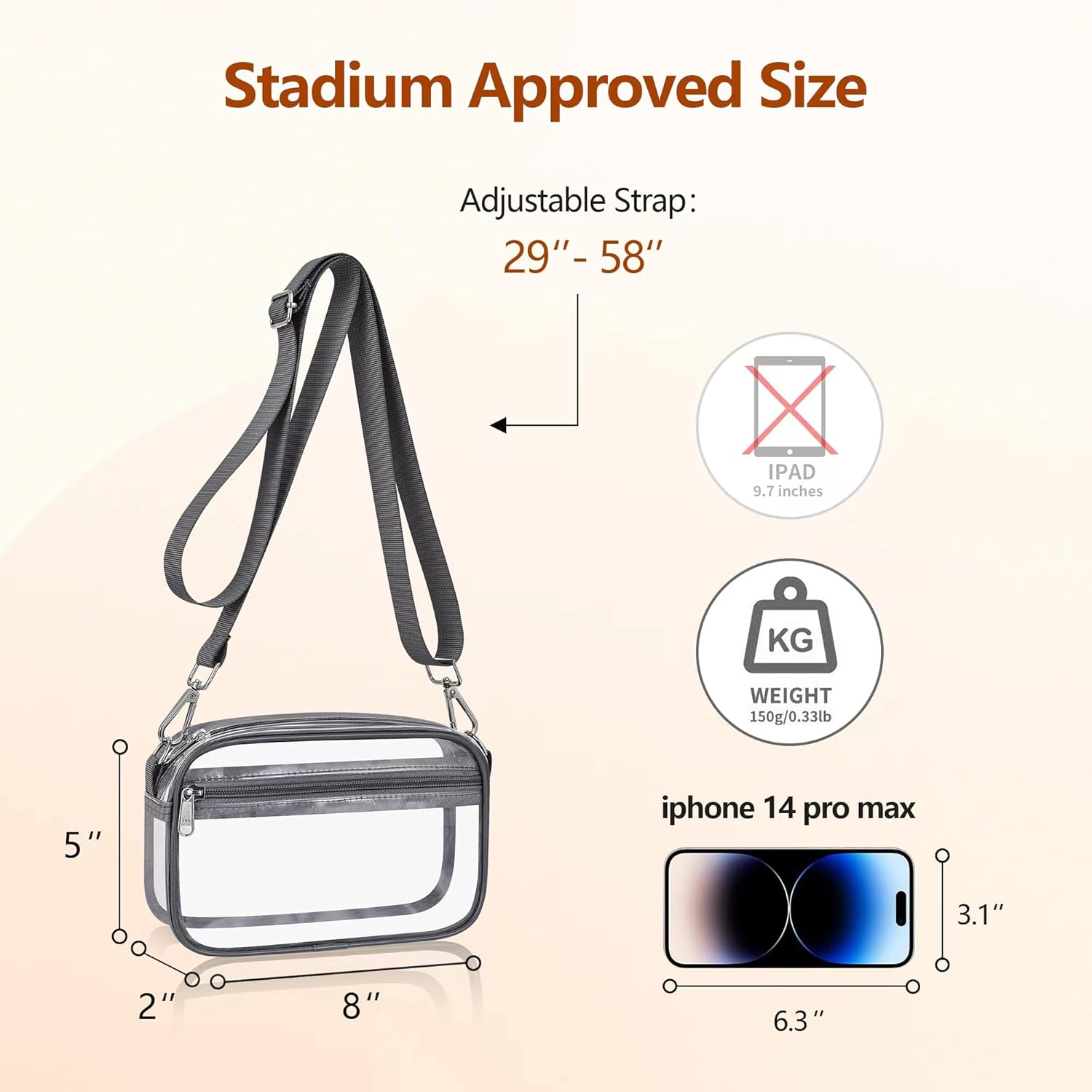 Bagenius Clear Purse Stadium Approved, Sports fan Handbag Purses with Adjustable Strap for Stadium Events, Work and Concert