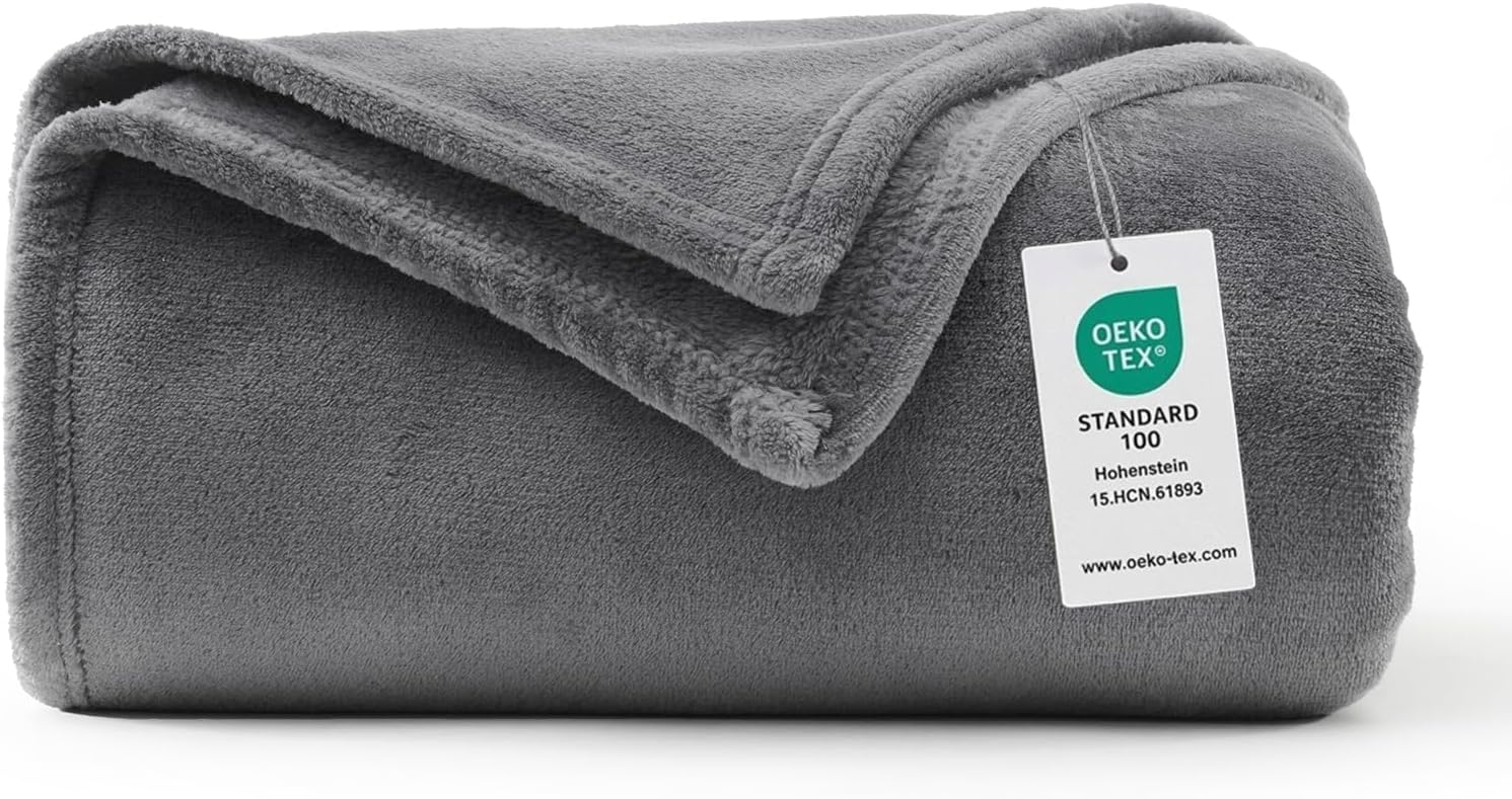 Fleece Blanket Sofa Throw Grey 5ft x 6.5ft - Fluffy Soft Warm Versatile Blanket for Sofa/Couch/Bed Double/Twin Size Gray, 150x200 cm