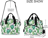 Vista 2 de Lonchera con diseño de cactus de acuarela, plantas tropicales, cactus, flores, bolsa de almuerzo aislada, congelable, kit de bolsa térmica