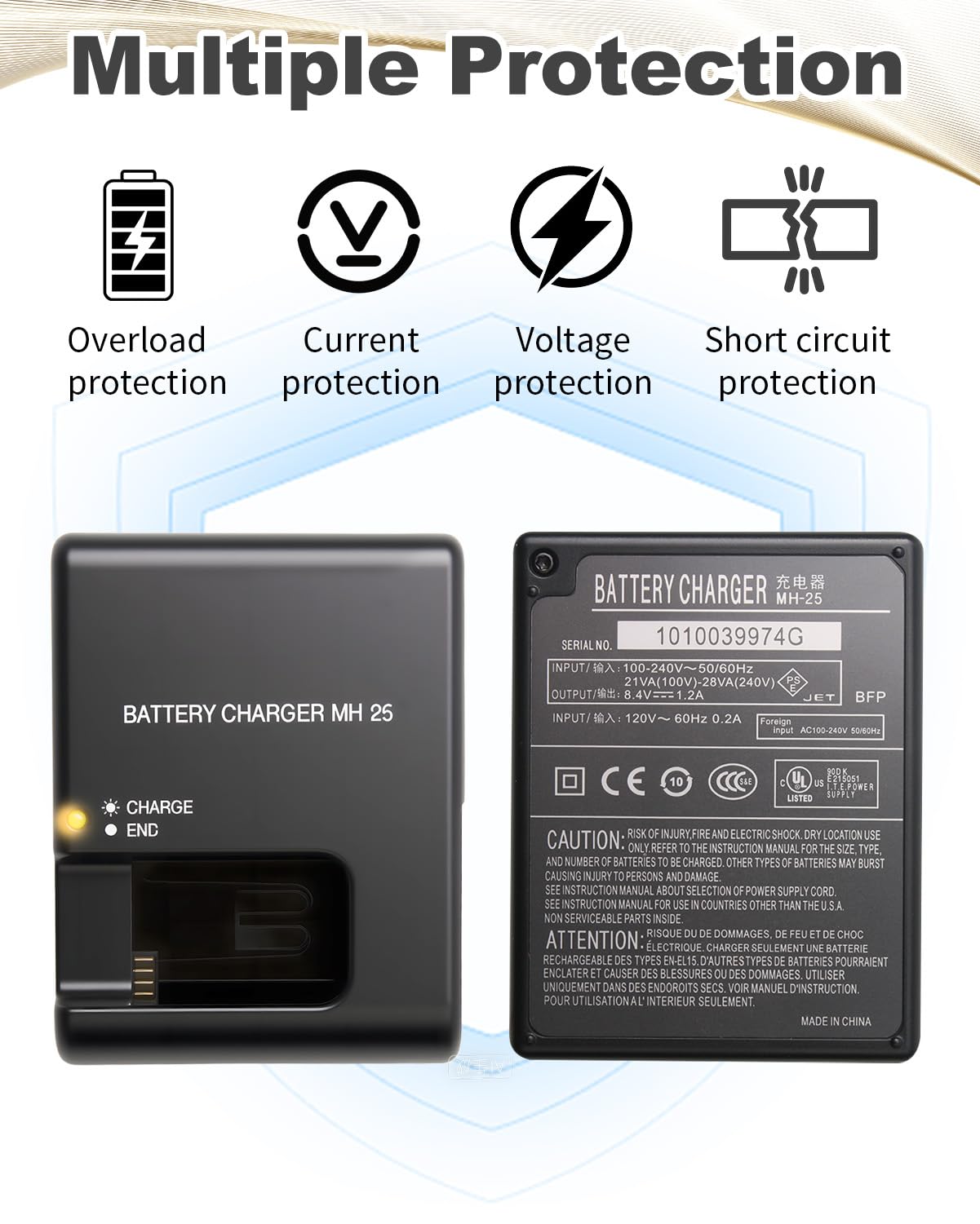 Caricabatterie MH-25/25a per batteria Nikon EN-EL15 EL15a EL15b EL15c compatibile con fotocamera Nikon D500 D600 D610 D750 D780 D800 D810 D850 D7000 D7100 D7200 Coolpix Z5 Z6 Z7 Z8 V1