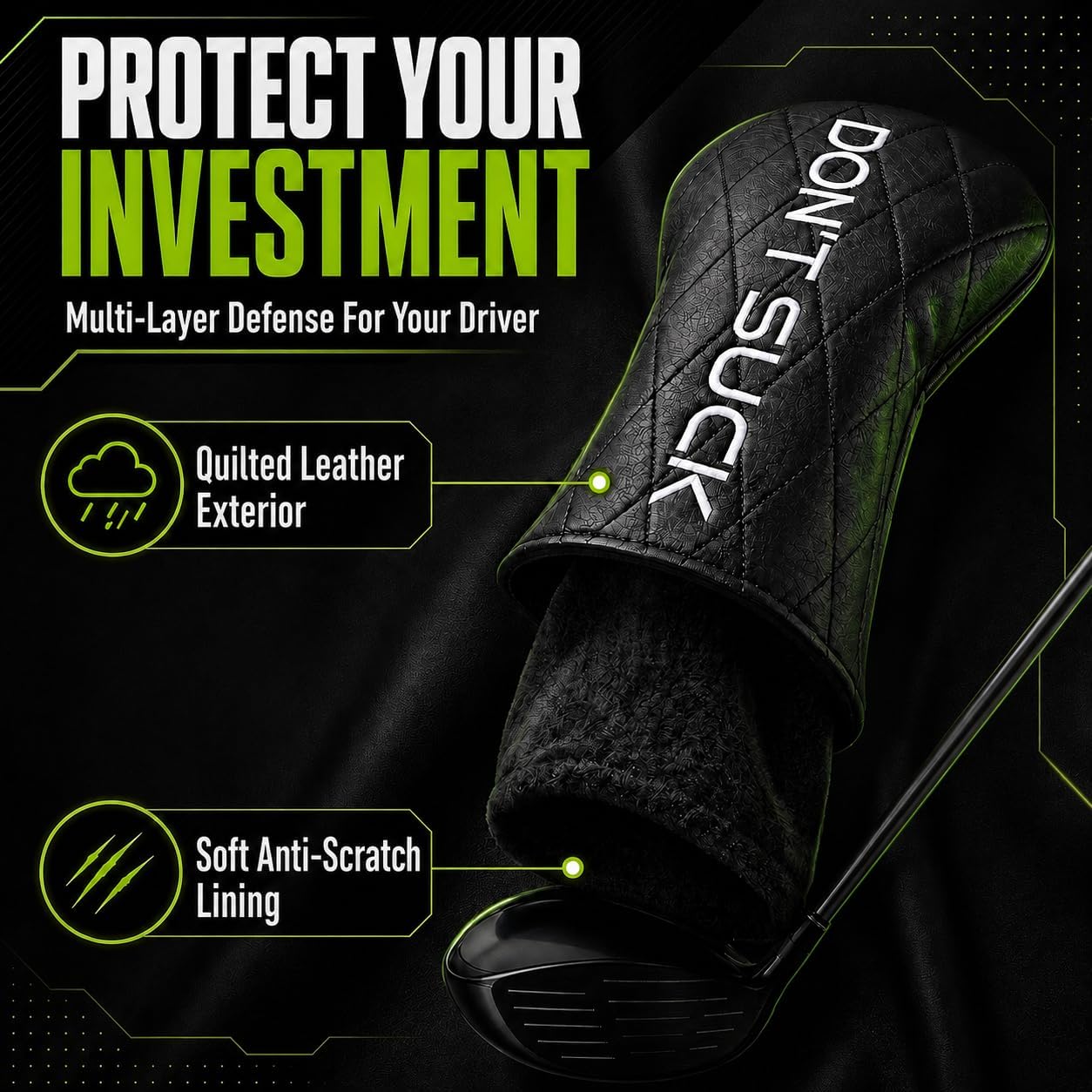 “Don’t Suck” Driver Headcover Premium Quilted Leather Golf Driver Head Cover, Funny Golf Club Headcover, Luxury Golf Accessory, Golf Gift for Men image 3