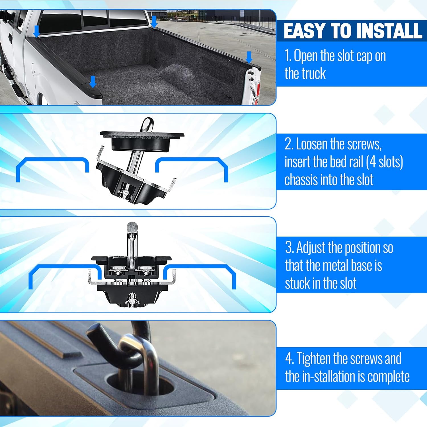 Retractable Truck Bed Tie Down Anchors with Raised Fit D-Ring, 4 Pack - Compatible with 2015-2025 Ford F-150, 2017-2025 F-250/F-350 Super Duty & Raptor, Secure Cargo Hooks for Truck Box - Image 5