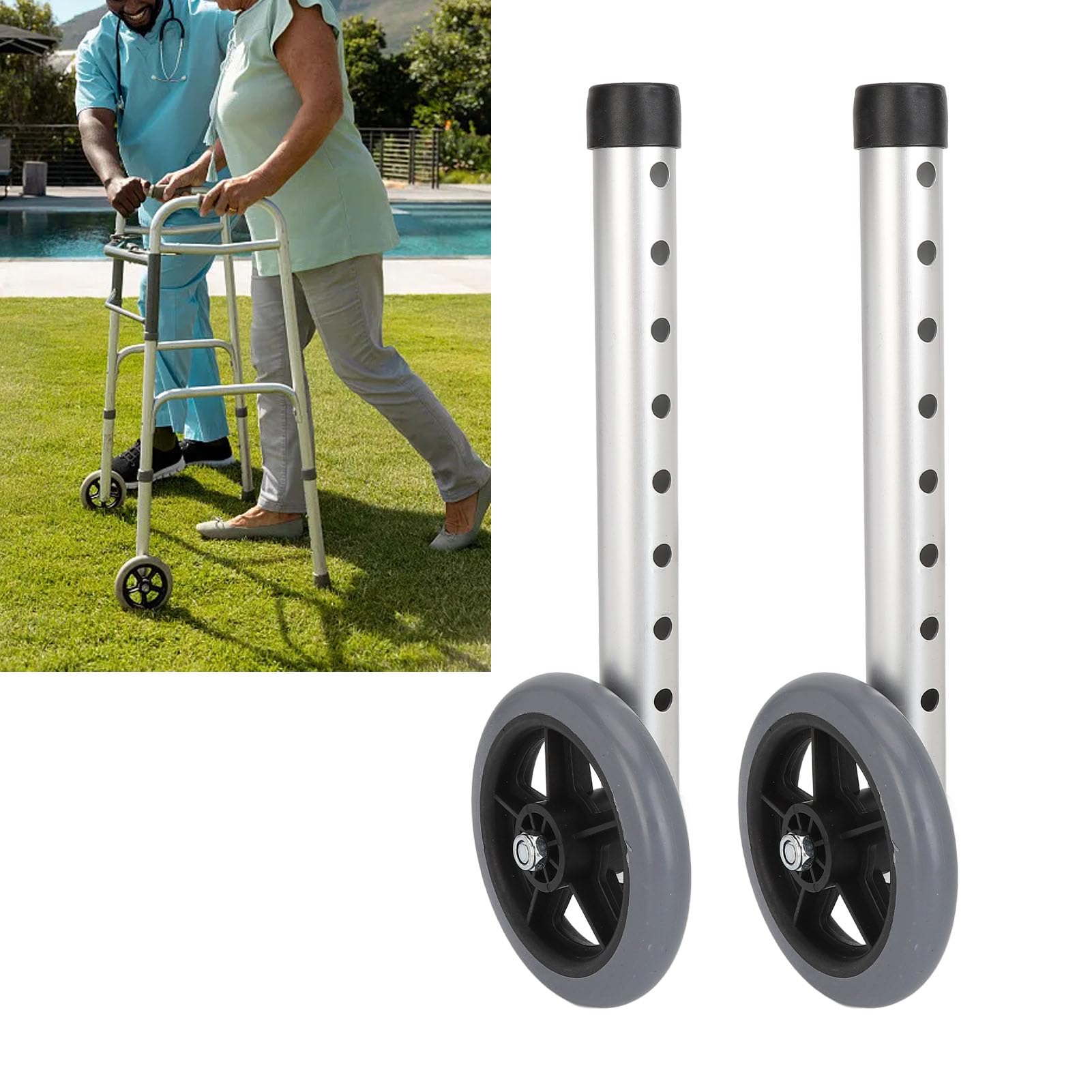 2 Ruedas para Andador, Accesorios de Repuesto para Andador, Ruedas Ajustables de Repuesto para Personas Mayores con Discapacidad, Patas de Aleación de Aluminio