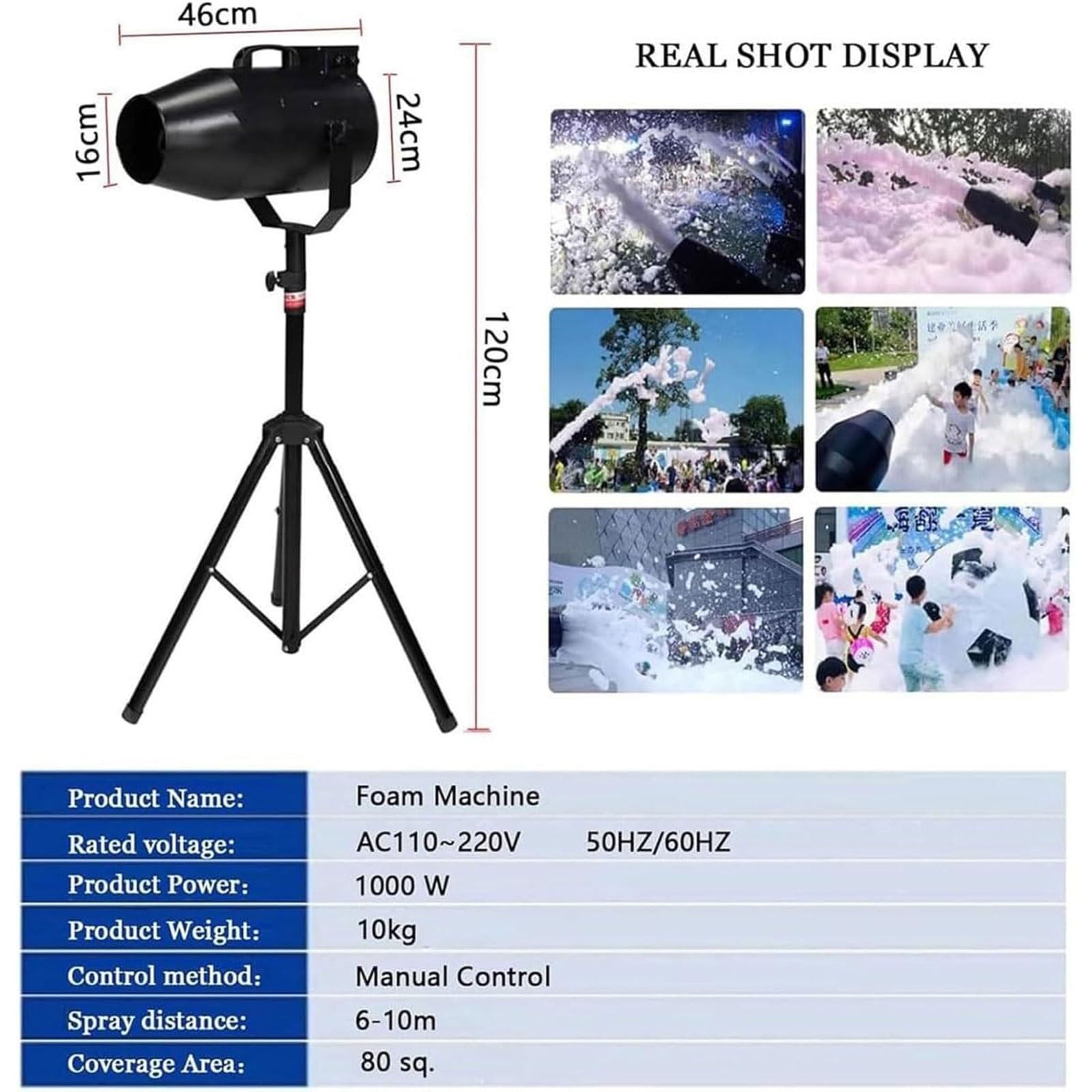 Schaumstoff Maschine Für Partys Im Freien Bühneneffekt Jet Schaummaschine 80㎡ Flächenabdeckung/6-10m Entfernung Für Garten, Pool, Veranstaltungen Im Freien, Geburtstage(Black)