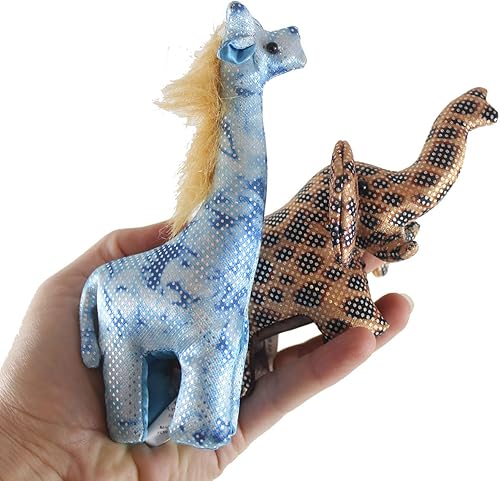 Juego de 2 animales de safari - Elefante y jirafa - Bolsa de arena pesada de animales de peluche - Brillo sensorial de safari con purpurina