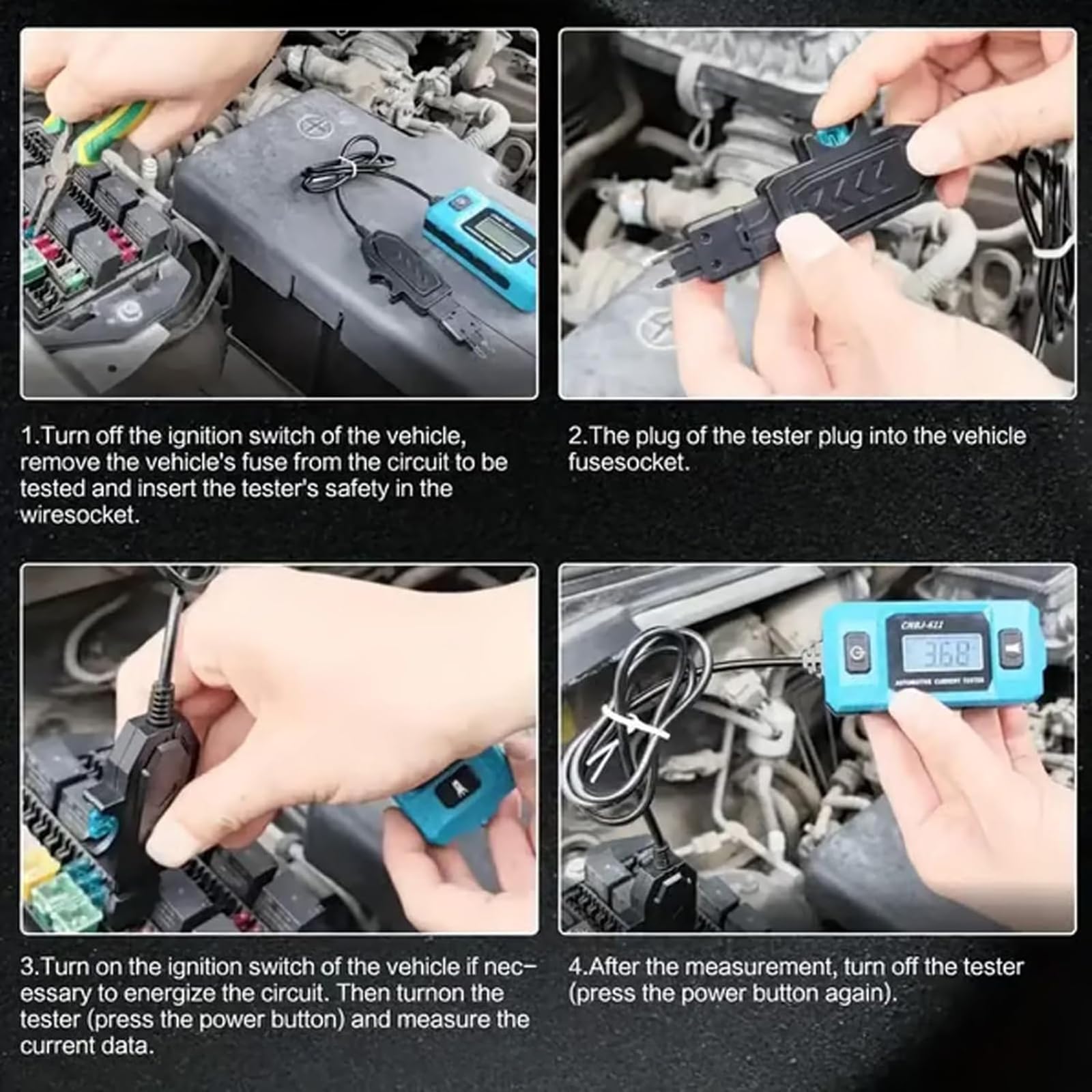Tester per la sonda di guasto del circuito automobilistico, tester di corrente ad alta precisione, 20 A 48 V, controllo della lama del fusibile del relè per auto con luce anteriore e schermo LCD