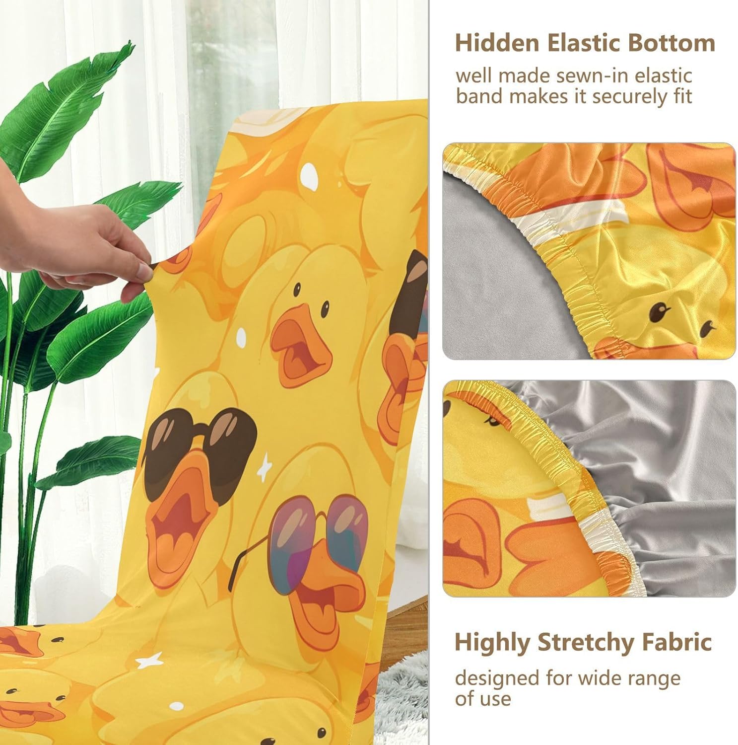 ALAZA Chair Covers for Dining Room, Happy Duck and Sunglasses Stretch Chair Cover Sets Chair Protector Removable Washable for Ktichen Restaurant Hotel