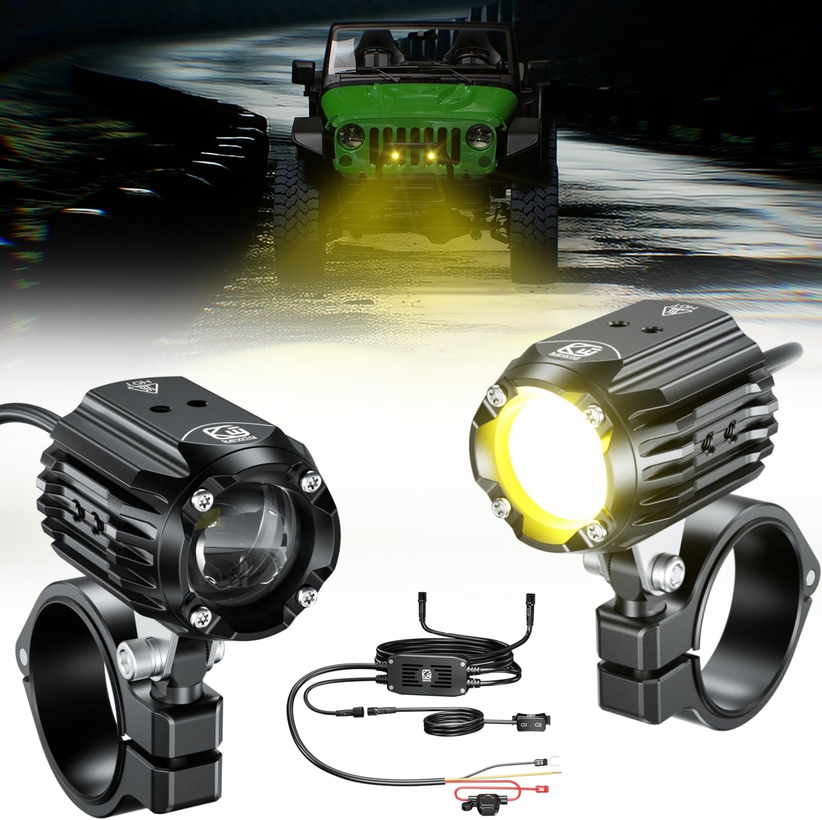 Kewig LED Dig & Off Road Light - 60W 5000LM White/Amber Combo Beam Spotlights with Mounting Brackets for Trucks, Jeep, ATV, UTV, Motorcycle