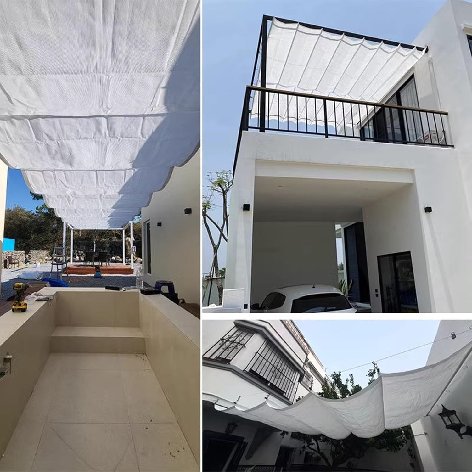 QWEASDF Retractable Sun Shade Canopy Cover Sliding Wave Shade Sail ，for Pergola Patio Deck Yard Gazebo Outdoor ，elescopic Canopy Pergola Cover with Mounting Kit(W3.2*L9m/W10.50*L29.53ft)