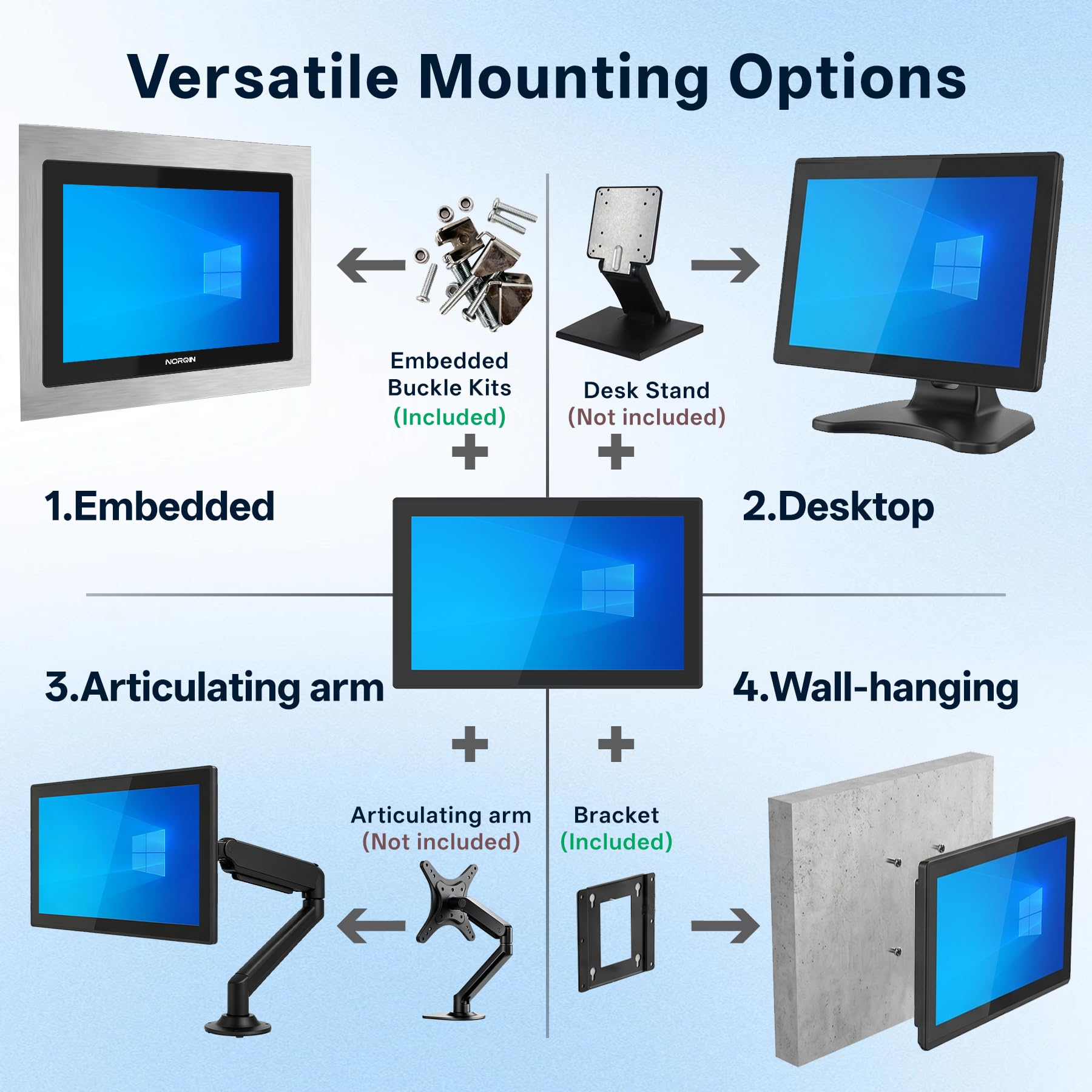 Monitor Touchscreen Industriale 23.6 Pollici,Display LCD IP65 Impermeabile con Touch Capacitivo 10 Punti,Montaggio VESA,HDMI/VGA/DVI/USB,Schermo Robusto per Chioschi,POS,Medicale & Industriale
