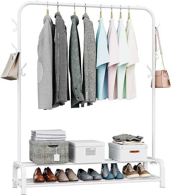 LOEFME Clothes Rail, Clothes Rails for Bedroom, Heavy Duty Clothes Rack, Free Standing Clothes Hanging Rail, Minimalist Design Clothes Racks for Hanging Clothes, Portable Clothes Rail White