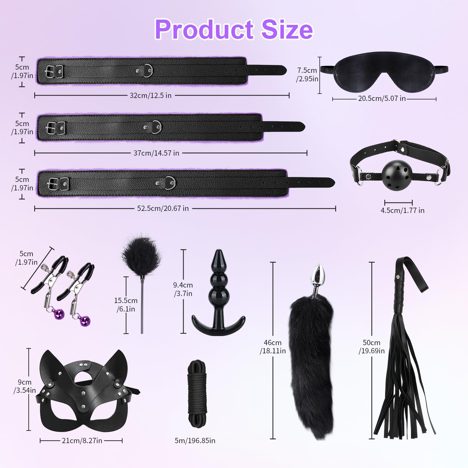 Kits de Bondage 15 Pièces Jouet Sexualité Couple avec Menottes Sexy érotique Masque, BDSM Set Sex Toys Bondage Kits Retenue et Bondage pour Adultes Sexualité Couple