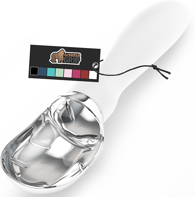 Gorilla Grip Heavy Duty Ice Cream Scoop with Comfortable Handle, Professional Grade Scooper for Perfect Round Scoops, Spoon Frozen Hard Gelato, Sorbet, Cookie Dough, BPA-Free Kitchen Tool, White