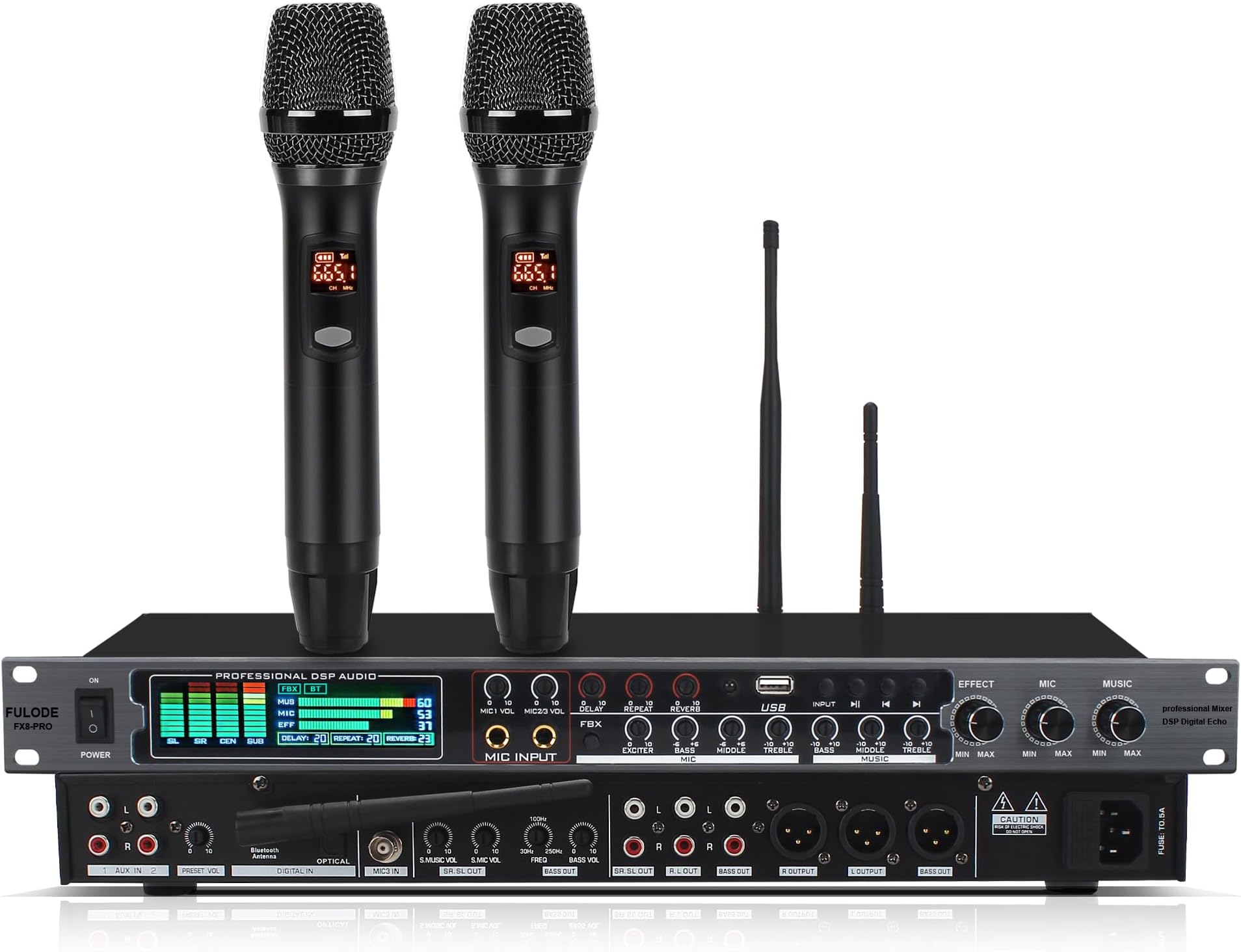 FX8-PRO Professional KTV Wireless Microphone, Digital Pre-Stage Effector, Karaoke Sound Audio Effect System with Audio Digital Effect Processor, Bluetooth, USB Input