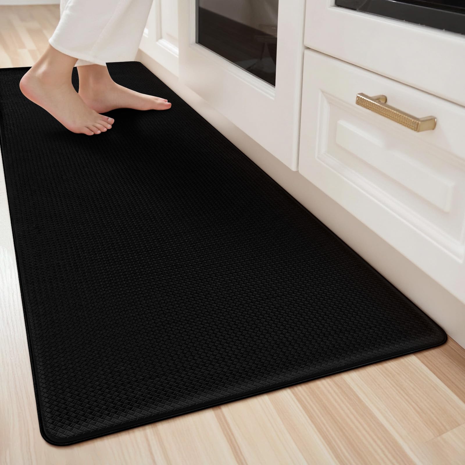 LEKEEPGO PVC Kitchen Rug 60x180cm, Kitchen Mats Non Slip Washable, Anti Fatigue Kitchen Floor Mats, Waterproof Carpets Runner, Wipeable Rugs for Hallway, Laundry Room, Black
