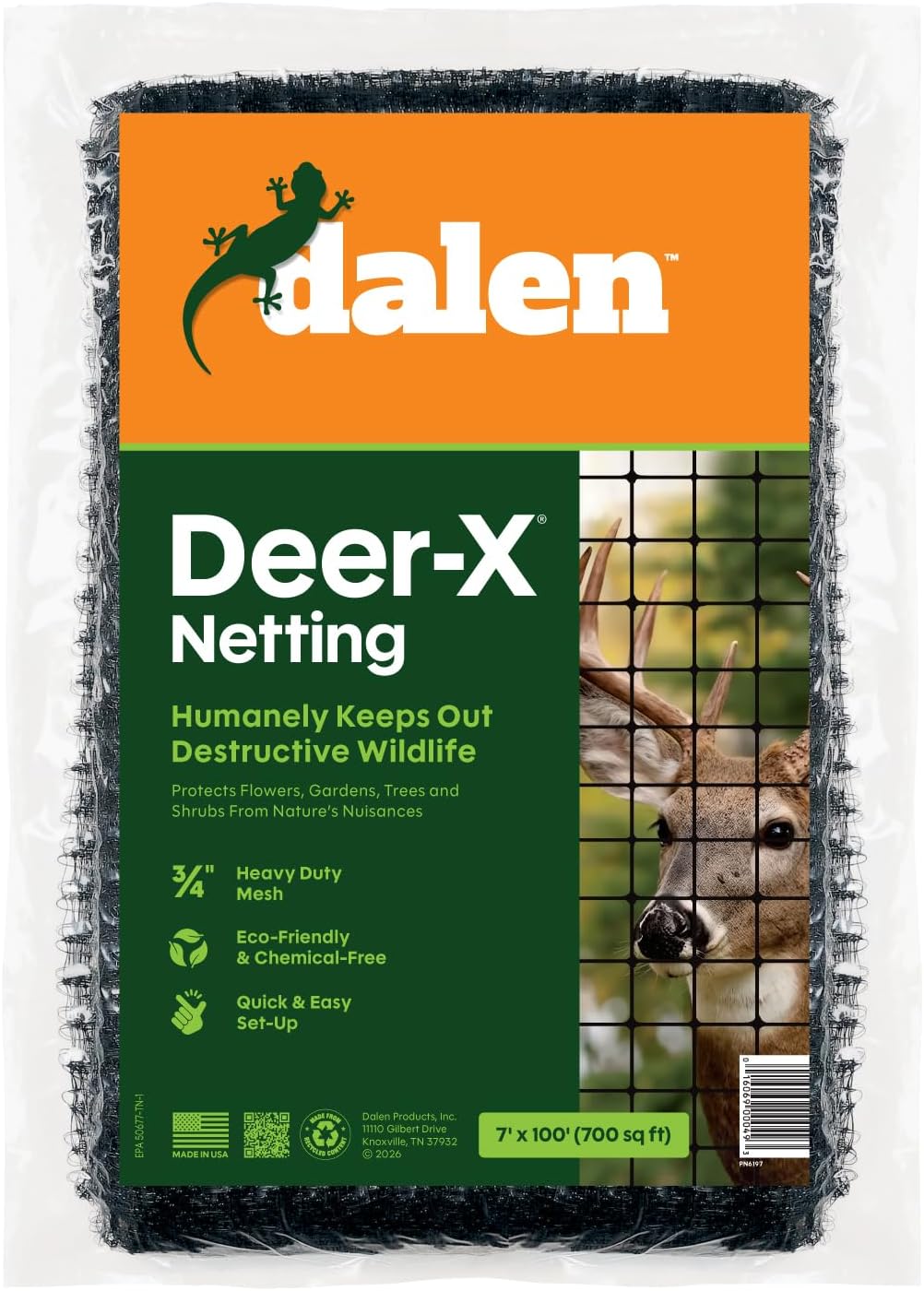 Dalen Deer-X Protective Netting for Gardens & Landscapes - 7 ft x 100 ft Black Garden Netting, 3/4-inch Mesh - Helps Deter Deer from Vegetables, Fruits & Flowers - Made of Weather-Resistant Plastic
