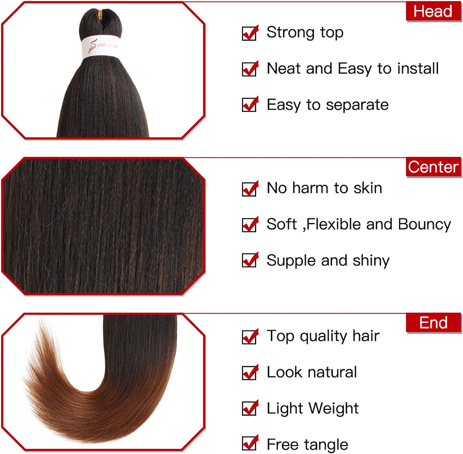 Xtrend 8 Packs 30 Inch Ombre Brown EZ Braiding Hair Extensions Long Pre Stretched for Box Braids Yaki Straight Kanekalon Fiber Pre Stretched Crochet Braiding Hair Extension T30# - Image 4