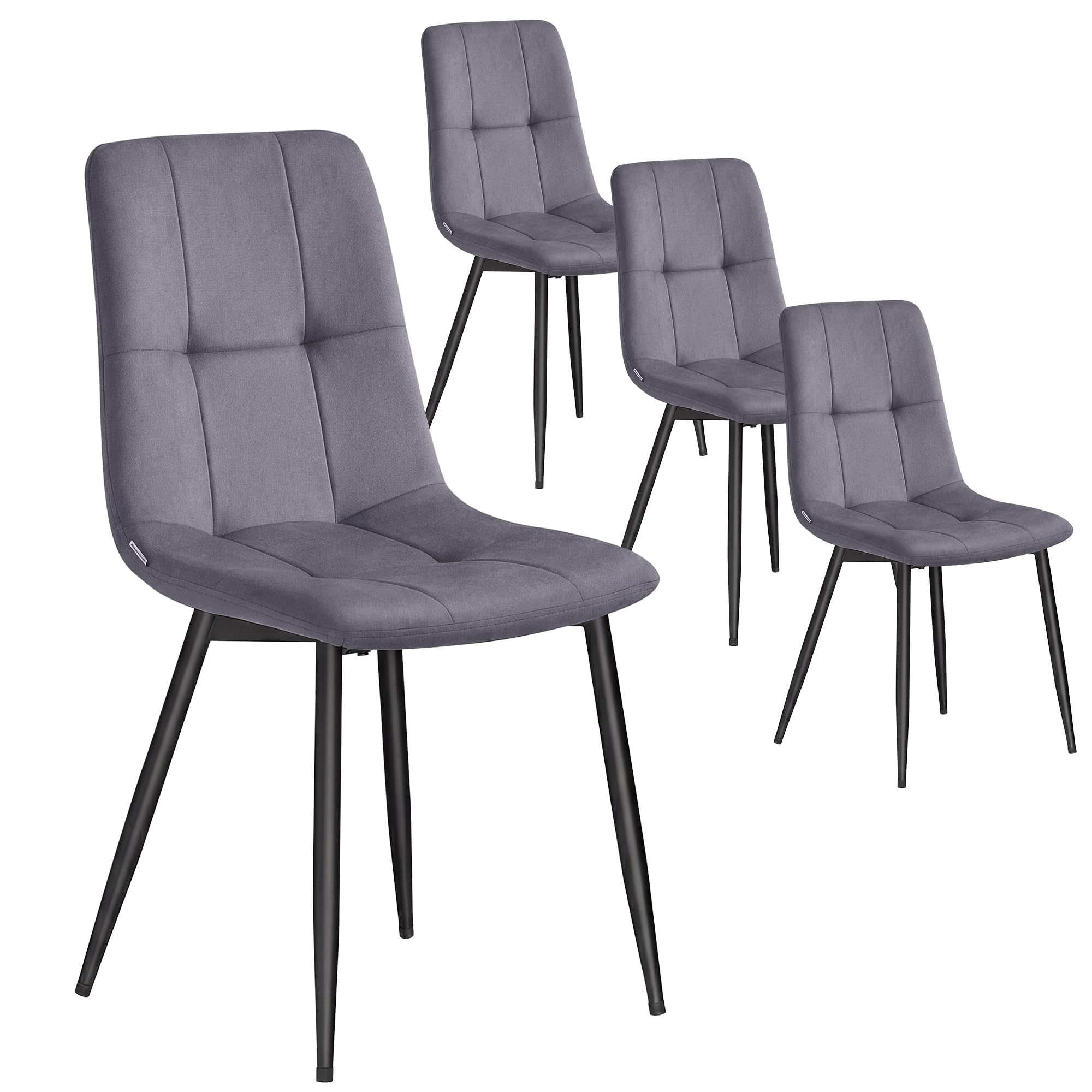 VASAGLE Sedie da Pranzo in Velluto, Portata 120 kg Ciascuna, Sedie da Cucina Imbottite con Piedini Regolabili, Moderno, per Soggiorno, Set di 4, Grigio Ardesia KDC080GN01