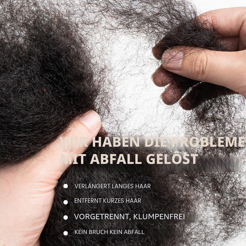 FASHION IDOL Afro Kinkys Bulk Echthaar für Dreadlock Extensions 40CM 3 Packungen 150 Gramm natürliche schwarze Loc Reparatur Afro Kinky Flechten Echthaar für Locs 5.3 Oz